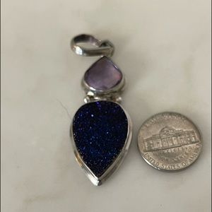 Amethyst & purple druzy pendant set in sterling silver